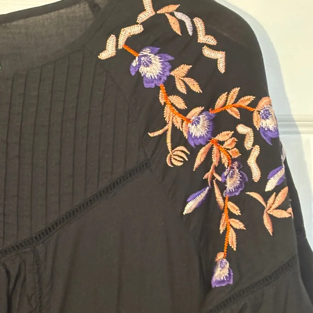 Free People Pavlo Baby Doll Embroidered Black Dress